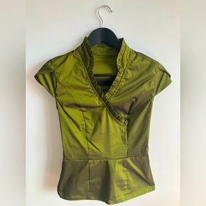 Ruffled Green Elegant Shirt | Size 6-8 (S)